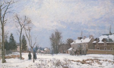 De weg naar Versailles naar Saint-Germain, Louveciennes, sneeuw effect door Camille Jacob Pissarro